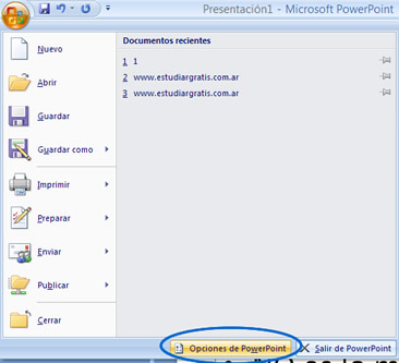opciones de configuracion Microsoft Powerpoint