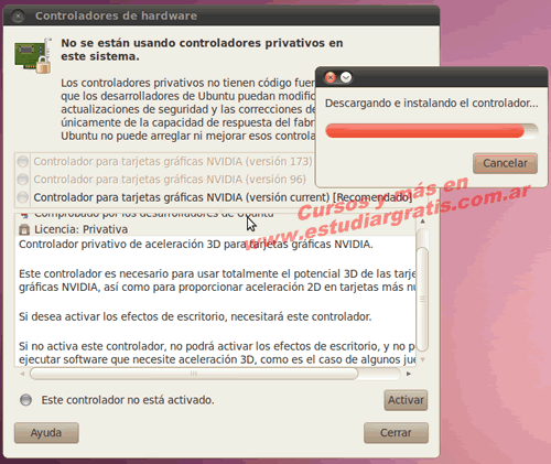 instalar driver o controlador video con programa en ubuntu 10