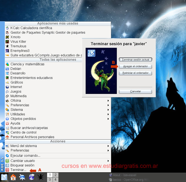 apagar la PC desde KDE debian linux