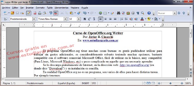 Ejemplo de editar texto en OpenOffice.org