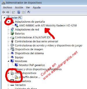 Administrador de dispositivos en el curso de Windows 7