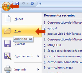 abrir un documento en Microsoft Word 2007